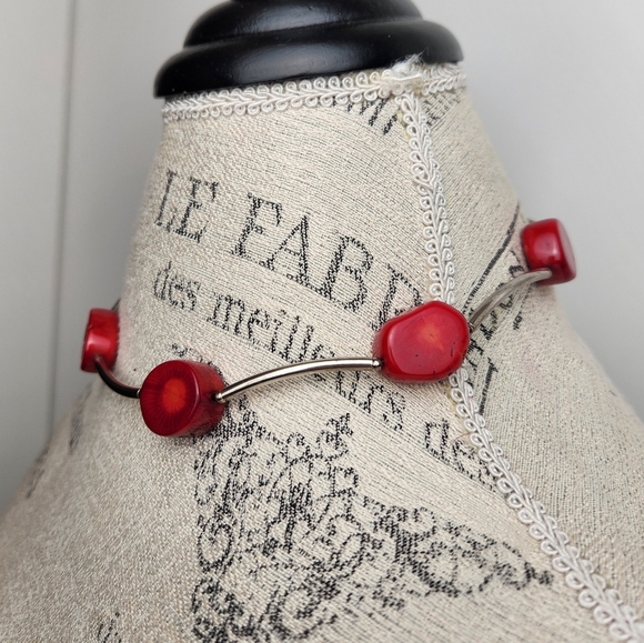 60s Red Coral Silver Necklace - Picture 3 of 9